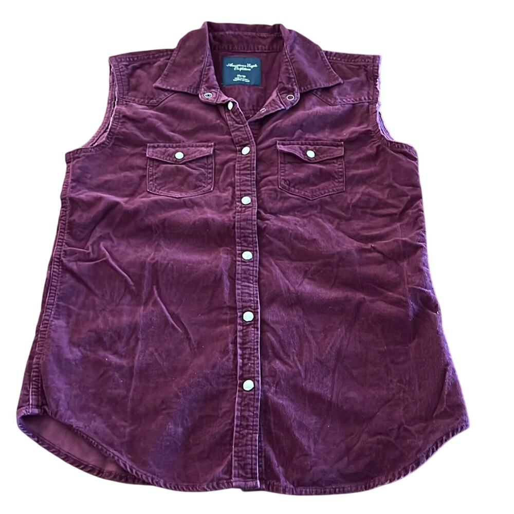 American Eagle Outfitters XS Purple Berry Snap Front Corduroy Blouse Westerncore - Picture 4 of 8